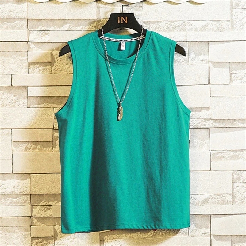 Summer Y2k Fashion Men Casual Sport Cotton T Shirt Sleeveless O-neck Vest Slim Fitness Tank Top Undershirt Mens Clothing 240703