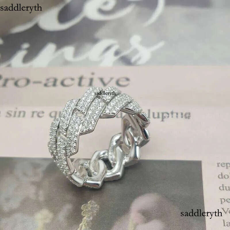 Custom Moissanite Cuban Ring S Sier with 2rows Hip Hop Mens White Gold Plated Vvs Dia Rings ce