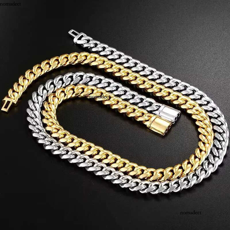 Cheapest Price 10mm Rapper Jewelry Stainless Steel Necklace Hip Hop Gold Plated Miami Cuban Link Chain 1a