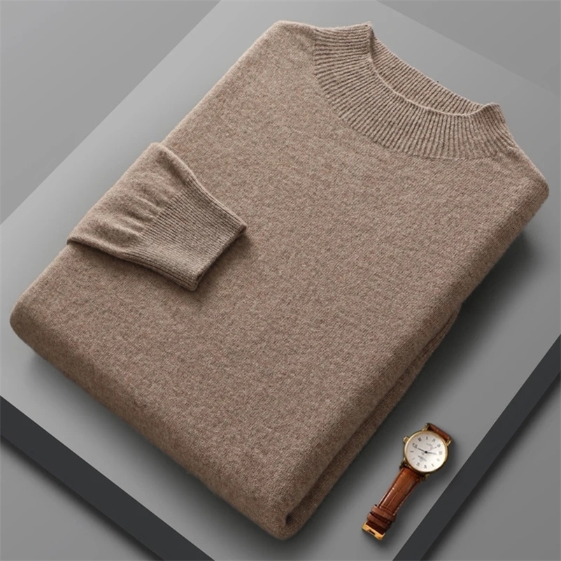 Men's Sweaters 100% Pure Wool Men's Sweater High Neck Knitted Long Sleeve Men's Pullover Basic Solid Color Casual Fashion Men's To