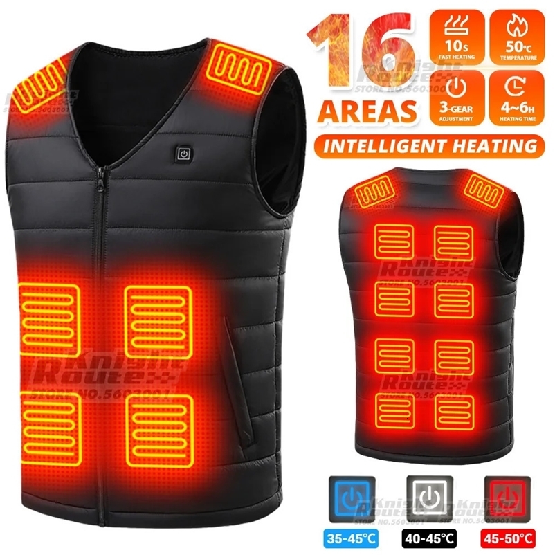 Men's Vests 16 Areas Self Heating Vest Men's Heating jacket Thermal Women's USB Heated Vest Warm Clothing Fishing Camping Washable Wint