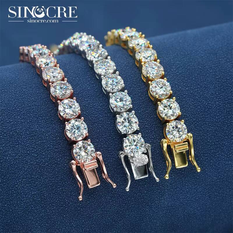 Moissanite Tennis Necklace 4Mm FaMoissaniteory Sinocre S925 Sterling 18K Gold Plated