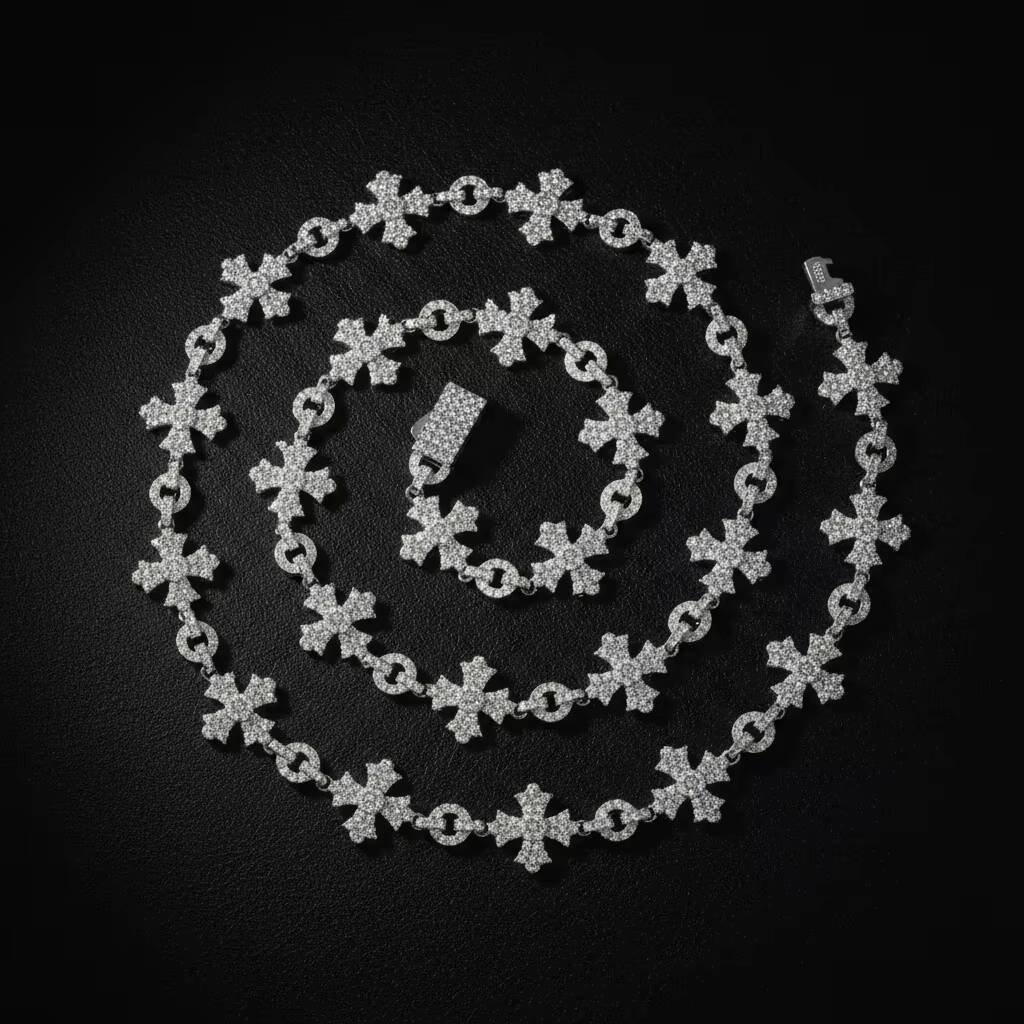 Hip Hop Luxury Handmade 12mm 925 Sterling Silver GRA Certified Moissanite Diamond Cross Link Chain Necklace for Men Women Party