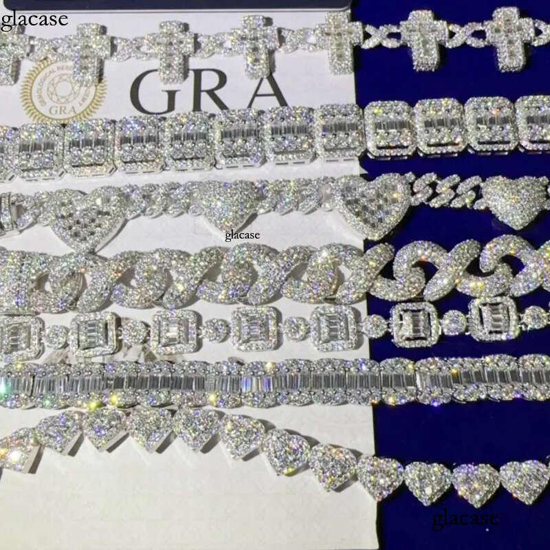 Wholesale price lab dia sier vvs moissanite iced out hip hop jewelry necklace k chain tennis cuban bracelet m