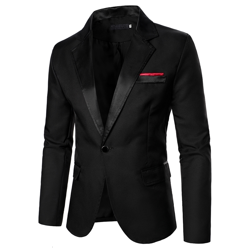 Men's Suits Blazers Men Blazer Decorative Chest Pocket Contrast Color Satin Collar Causal Formal Daily Wedding Men Long Sleeve One Button Blazer 