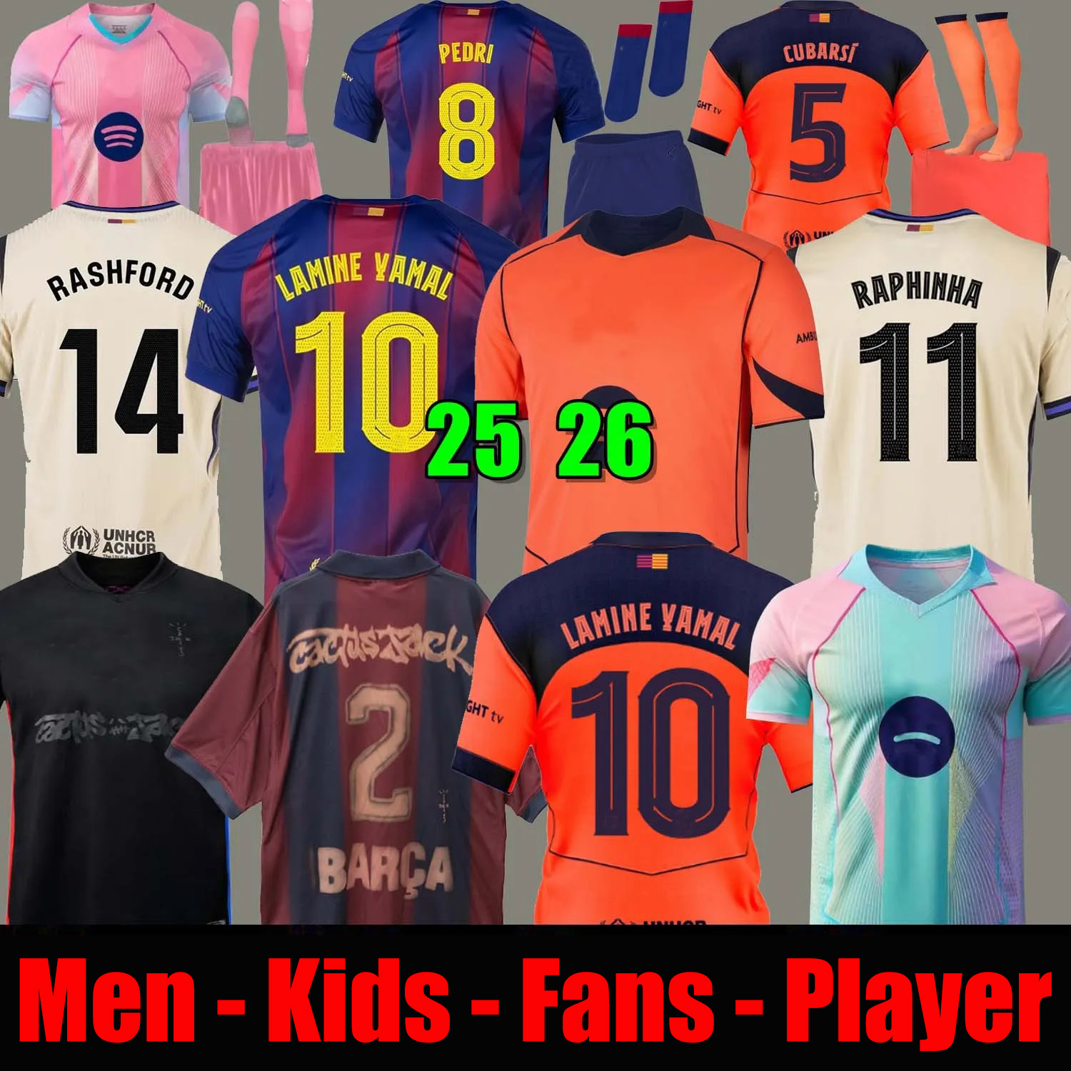 25 26 LAMINE YAMAL soccer jersey tracksuit LEWANDOWSKI FERRAN camiseta de futbol RAPHINHA PEDRI GAVI football shirt men kids jerseys CUBARSI KOUNDE Cactus Jack 2025