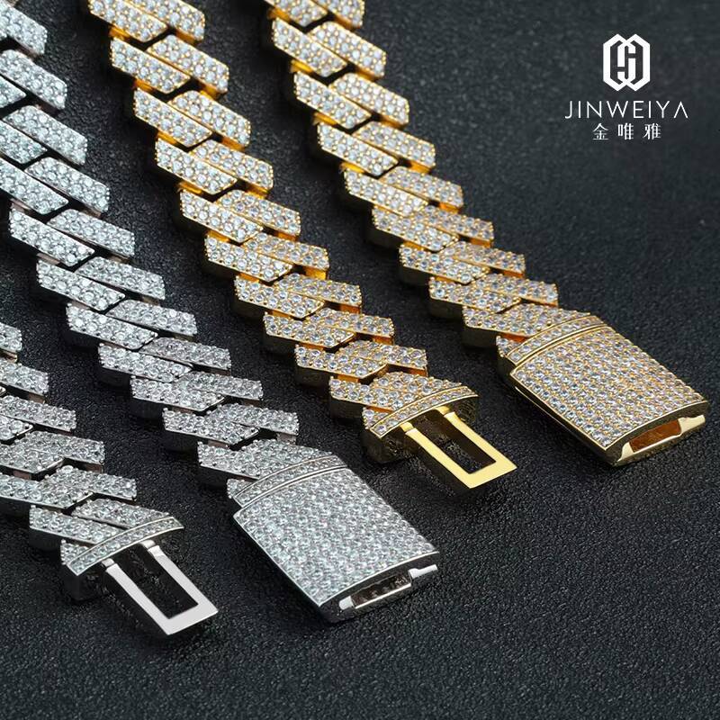 Hip Hop Luxury Iced Out Necklace for Men Diamond Copper Moissanite Gold Plated Miami Cuban Link Chain for Anniversaries