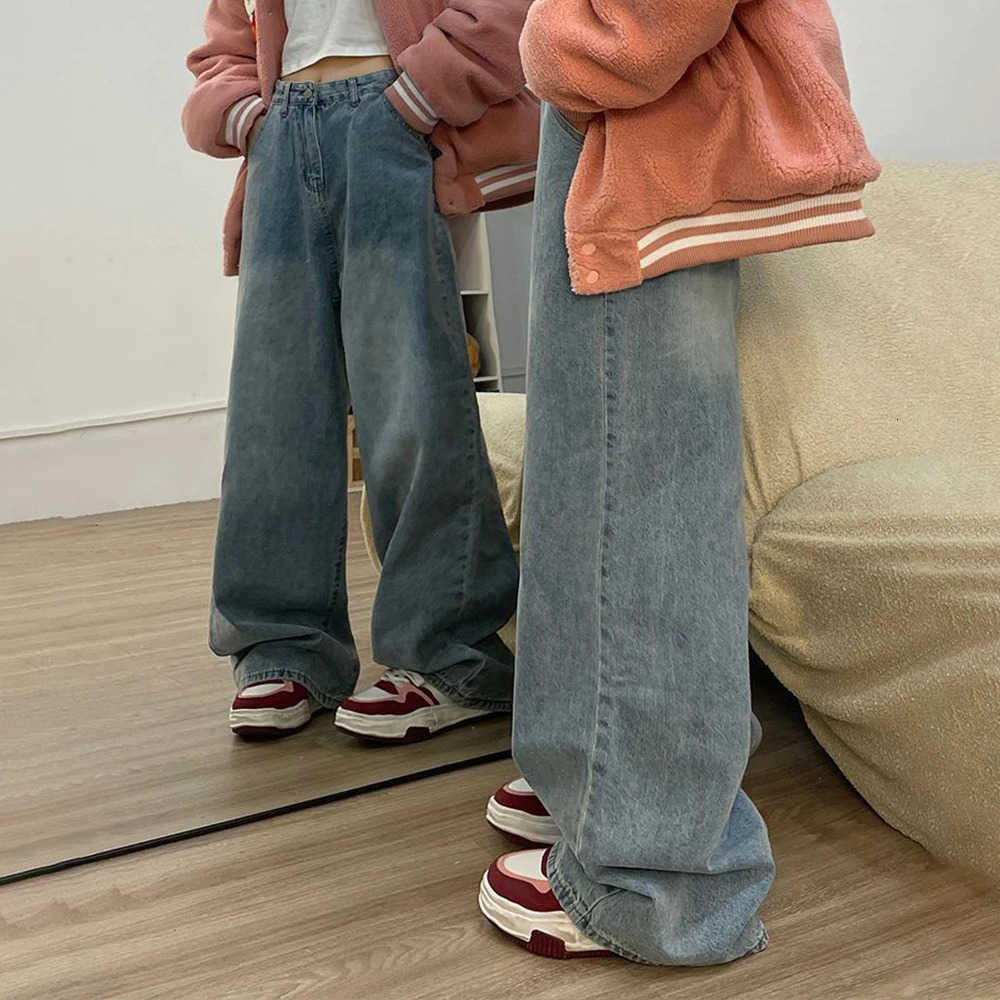 Sanrio Y2K Hello Kitty Girls Jeans Cotton Wide Leg Pants Sanrioed Cartoon Kt Women Straight Leg Trousers Cute Retro High Waisted Jeans L250925