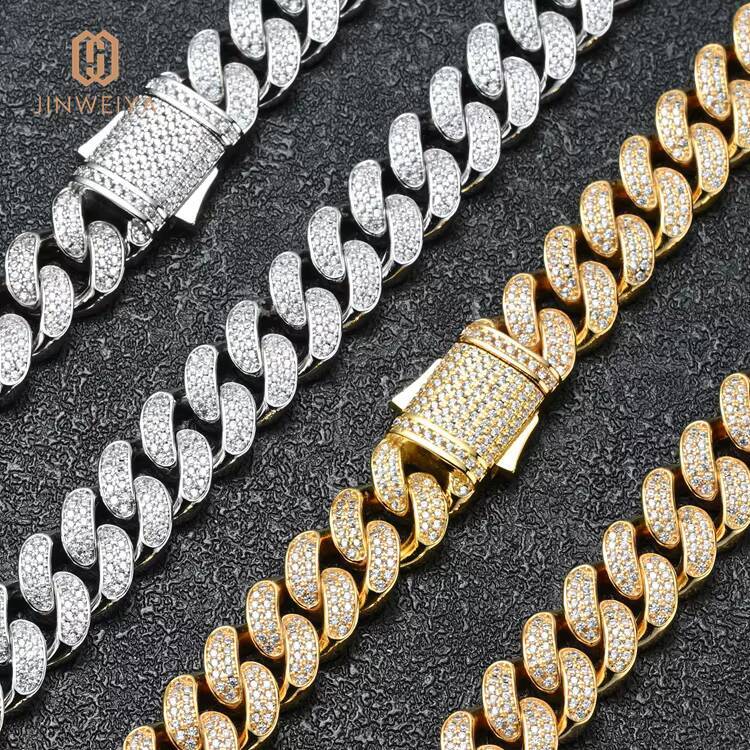JWY Hip Hop Jewelry 12mm Diamond CZ Iced Out Miami Cuban Link Chain Necklace Chain for Men