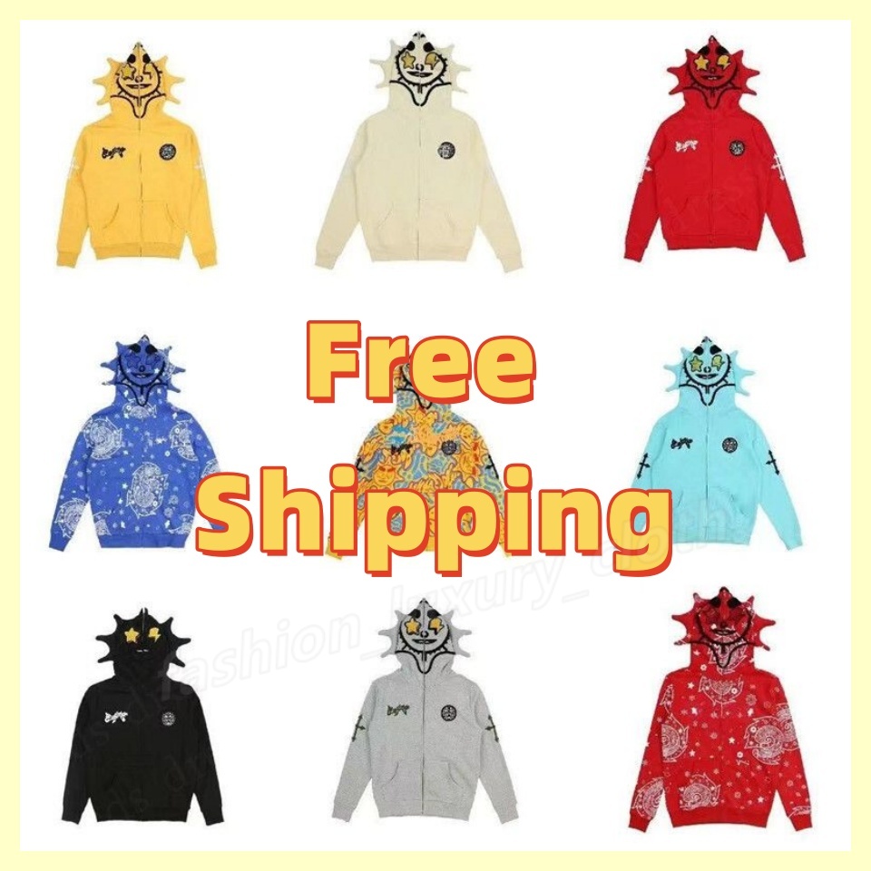 Free Shipping Men hoodie designer Hot Fast Glo Gang Y2K Style Full-Zip High Street Hoodie with Printed Skull Design for Men/Women Long Sleeve Sports shirt