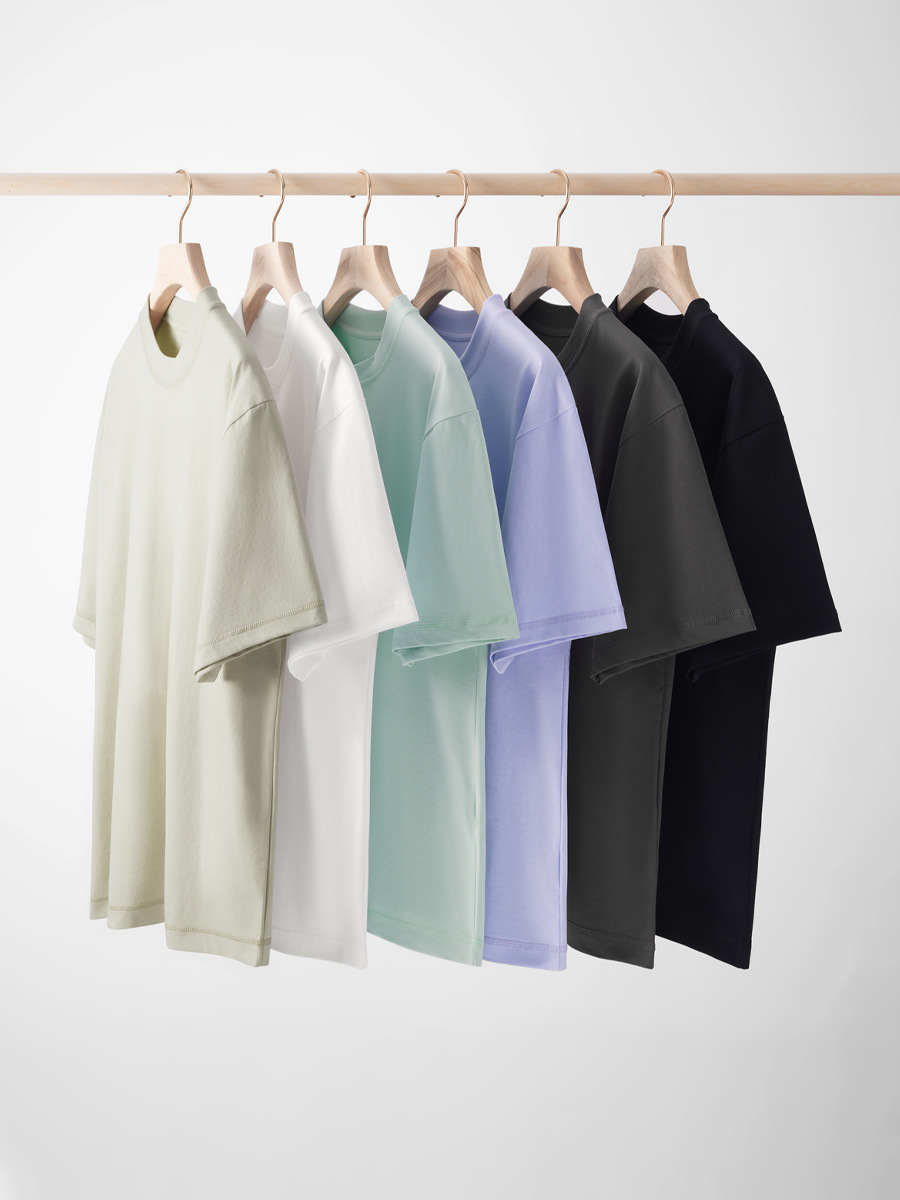 Men's Summer New College-Style Solid Color T-Shirt - 230g Elastic Crew Neck, Cool Touch & Sun Protection, Loose-Fit Casual Menswear -57M