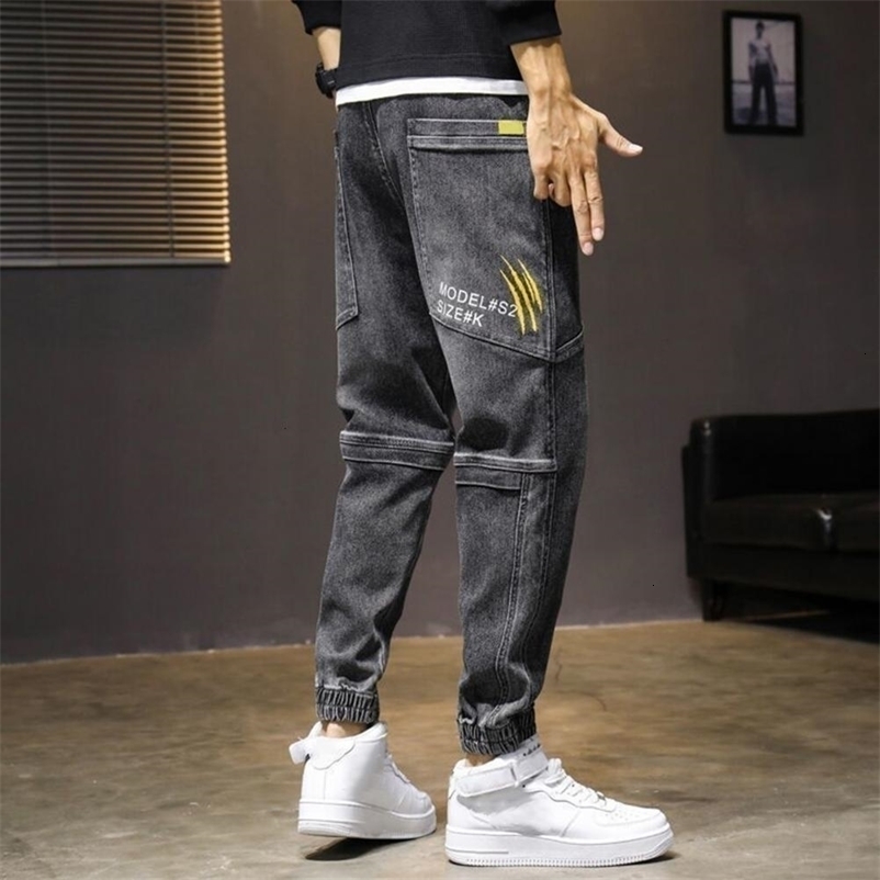 Men's Jeans Letter Tie up denim Trousers Men's Trousers Drawstring Ankle Tied denim Baggy Trousers Cargo Trousers Street Costume Pantalones 
