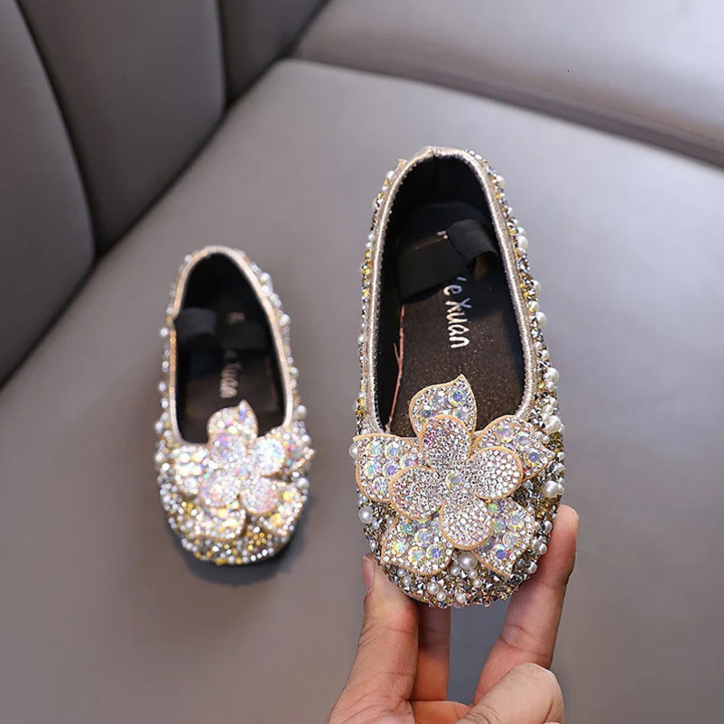 Children Sequins Leather Shoes Baby Kids Party Princess Shoes Girls Glitter Bowknot Flat Shoes J388 241219