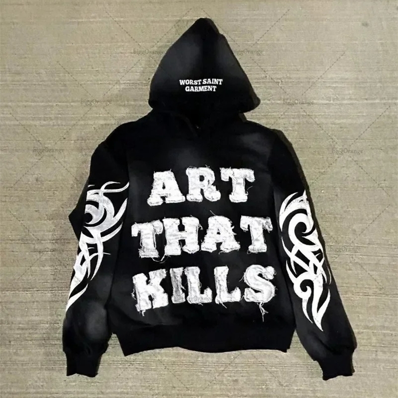 Autumn/Winter Y2K Retro Letter Embroidered Hoodie Mens Retro Harajuku Gothic Punk Casual Sweatshirt 241023