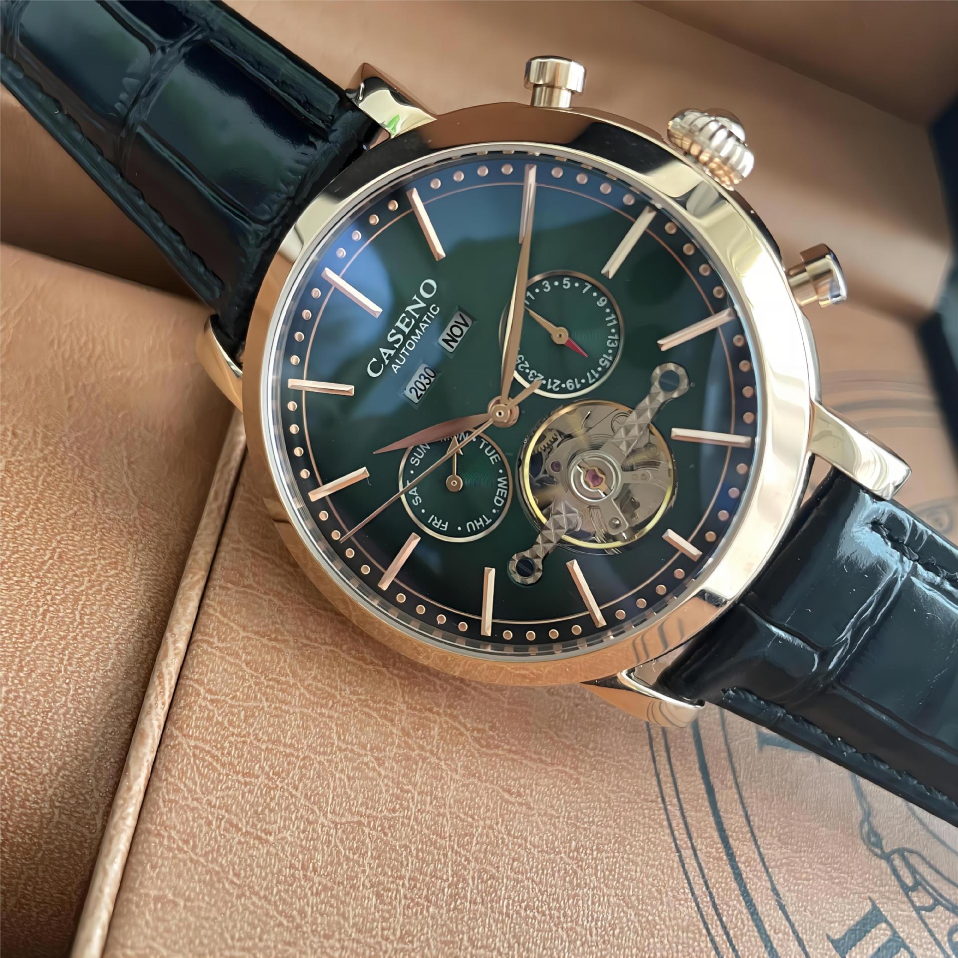 Elegant caseno Men's Chronograph High-Quality Stainless Steel Band, Self-Winding Movement w/ Complicated Tourbillon Feature