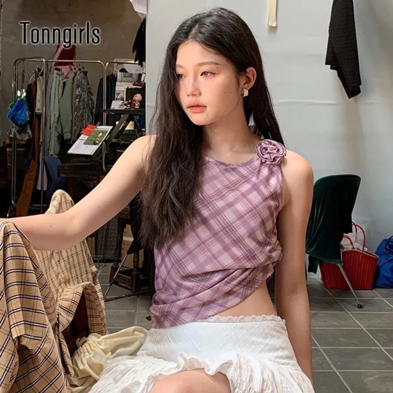 Tongirls Harajuku retro mesh top sleeveless plain weave patterned vest Y2k retro vest streetwear Korean summer vest 250402