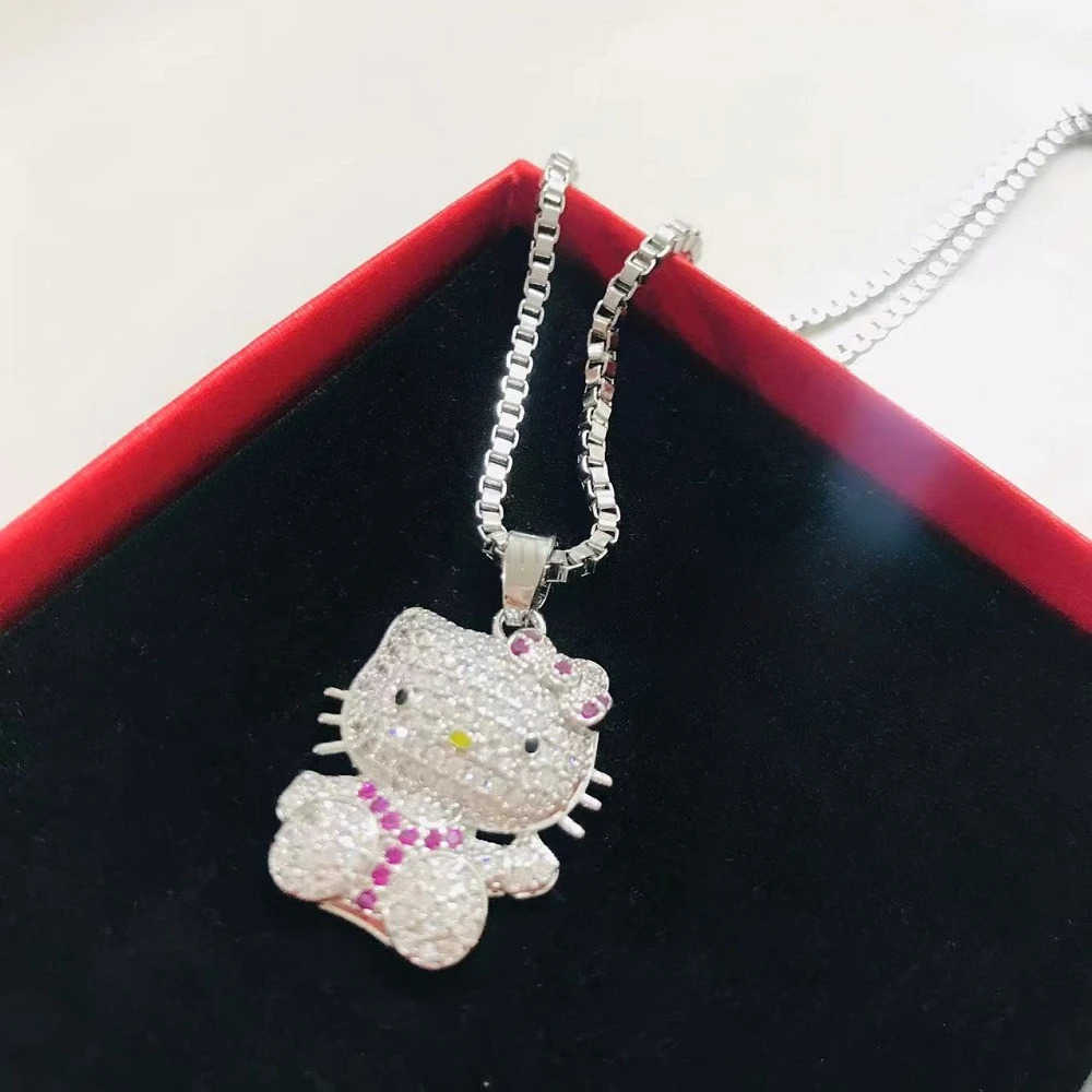 Sanrio Kawaii Hello Kitty Necklace Anime Sanrio Accessories Diamond Hello Kitty Pendant Clavicle Chain Girls Fashion Jewelry Gifts L250925