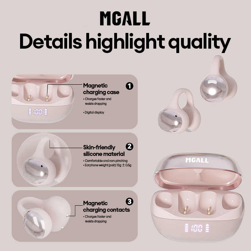 MGALL OWS Clip-On Wireless Bluetooth Earphones MG-C11 Hi-Fi Sound Quality Music Earbuds with Exquisite Diamond Ear Ornaments Fashion Headphones