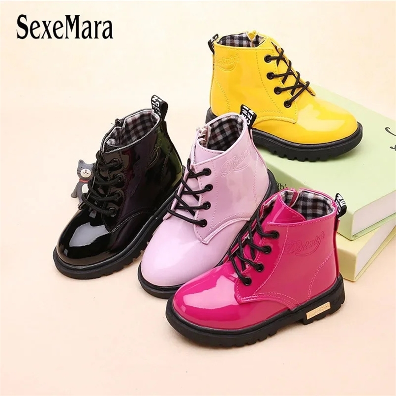 Spring Autumn Ankle Boots for Girls Black/Red/Pink/Yellow Toddler Boy Boots Childrens Kids Leather Shoes Kids Waterproof A11171 240710