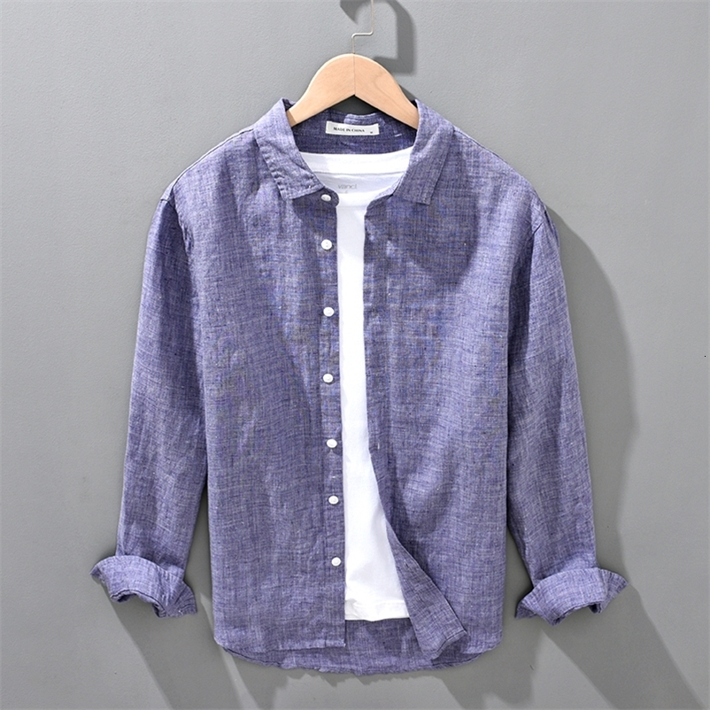 Men's Casual Shirts Spring Long Sleeve Shirts for Men 100% Pure Linen Plus Size Comfortble Casual Button Up Hemp Shirt Men Fashion Clothing 23031