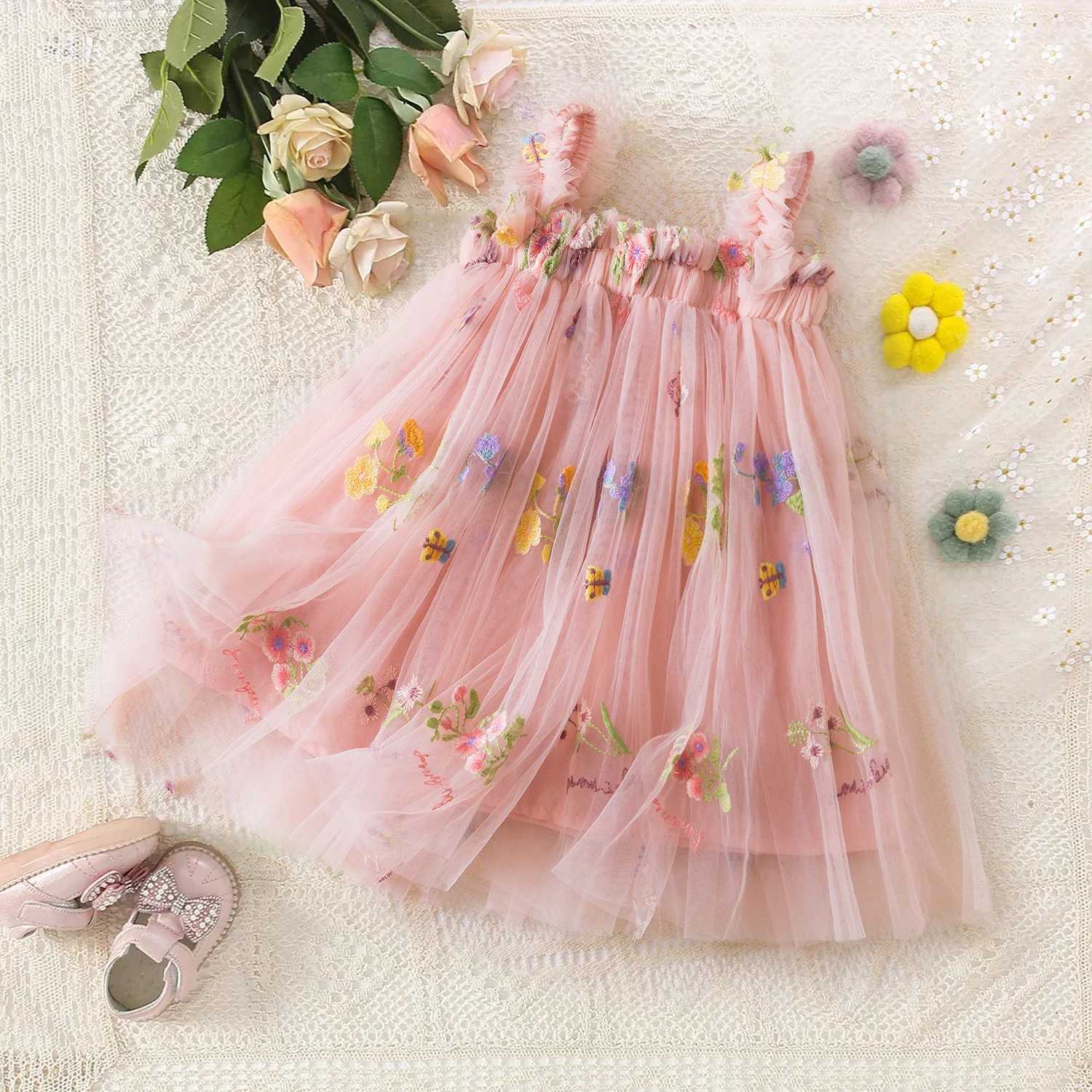 Summer Girls Birthday Dresses Pink Tulle Formal Event Costumes Girls First Communion Dresses Kids Dresses W250925