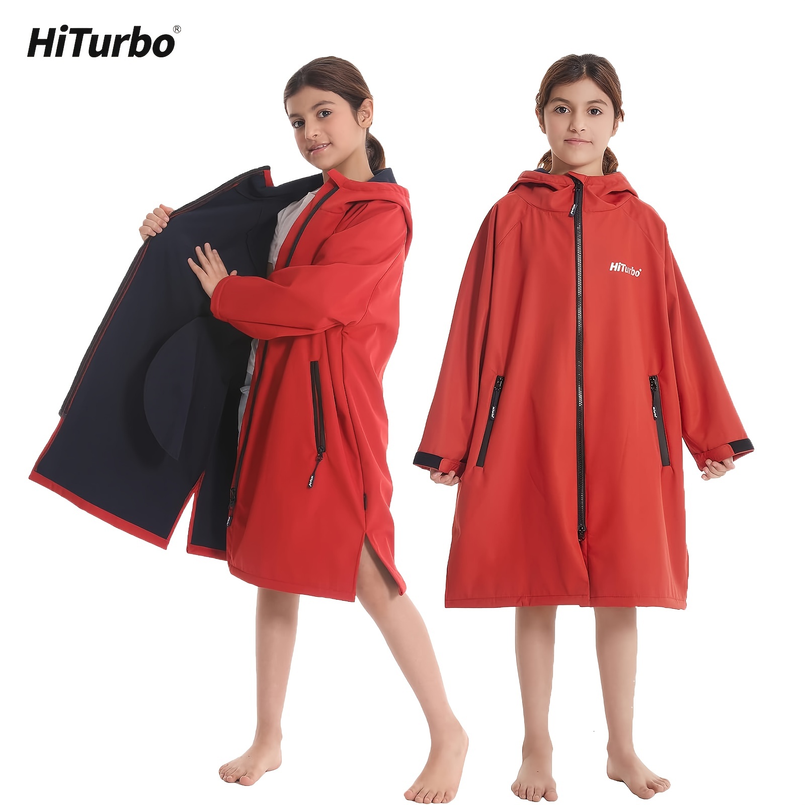 1 Piece HiTurbo Surfing Cloak Changing Robe, Long Sleeve Warm Fleece Lined with Hood, Swimming, Surfing, Diving, Camping, Hiking, Swimming Bathrobe, C