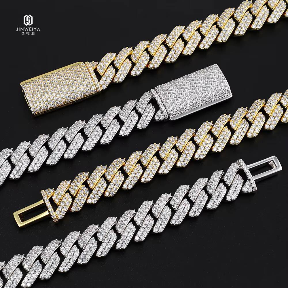 Hip Hop Jewelry Men Necklace Gold Plated Diamond Moissanite Miami Cuban Link Chain Iced Out Chain