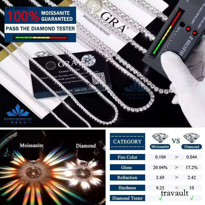 Iced Out Necklace Link Sier 3MM 4MM 5MM VVS Moissanite Tennis Chain for Party Gift