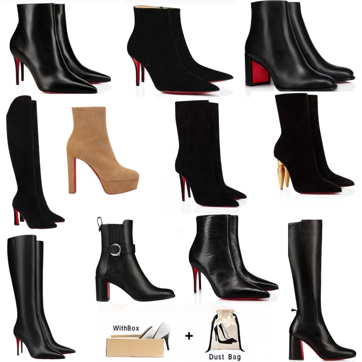 New women boots designer brand heels Boots women dress shoes Shiny Botto Boots Toe High Heels Ankle boots Stiletto Genuine Leather Woman Boots Pumps with Dust Bag