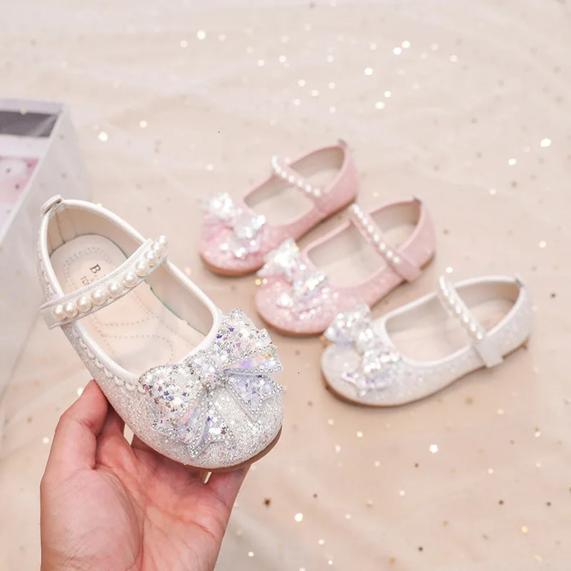 Fashion Crystal Sequins Bow Tie Kids Princess Dance Party Shoes Childrens Dresses Shoe 241219