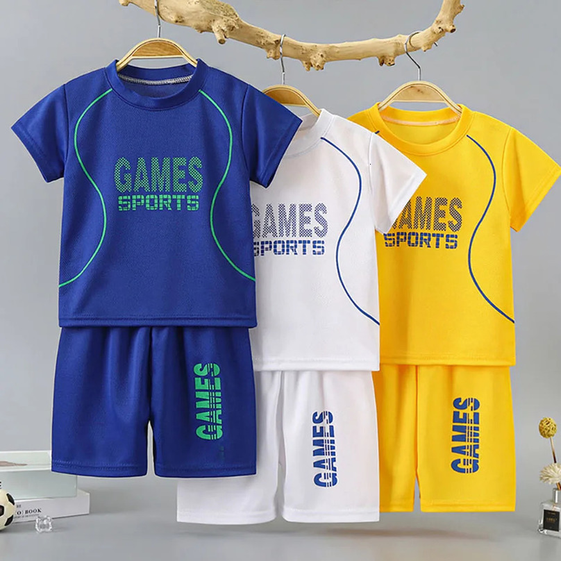 Summer Collection Boys Basketball-Inspired Quick-Dry Homewear Set Solid Color Sports Short and Sleeved Shorts Children Sets 250613