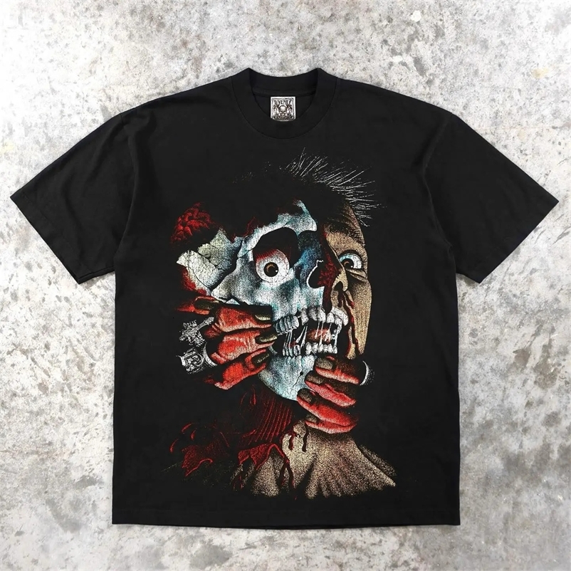 Oversized T Shirt Retro Harajuku Graphic T Shirts Loose Black Men Short Sleeve Y2k Streetwear Gothic Punk Water Top 240429