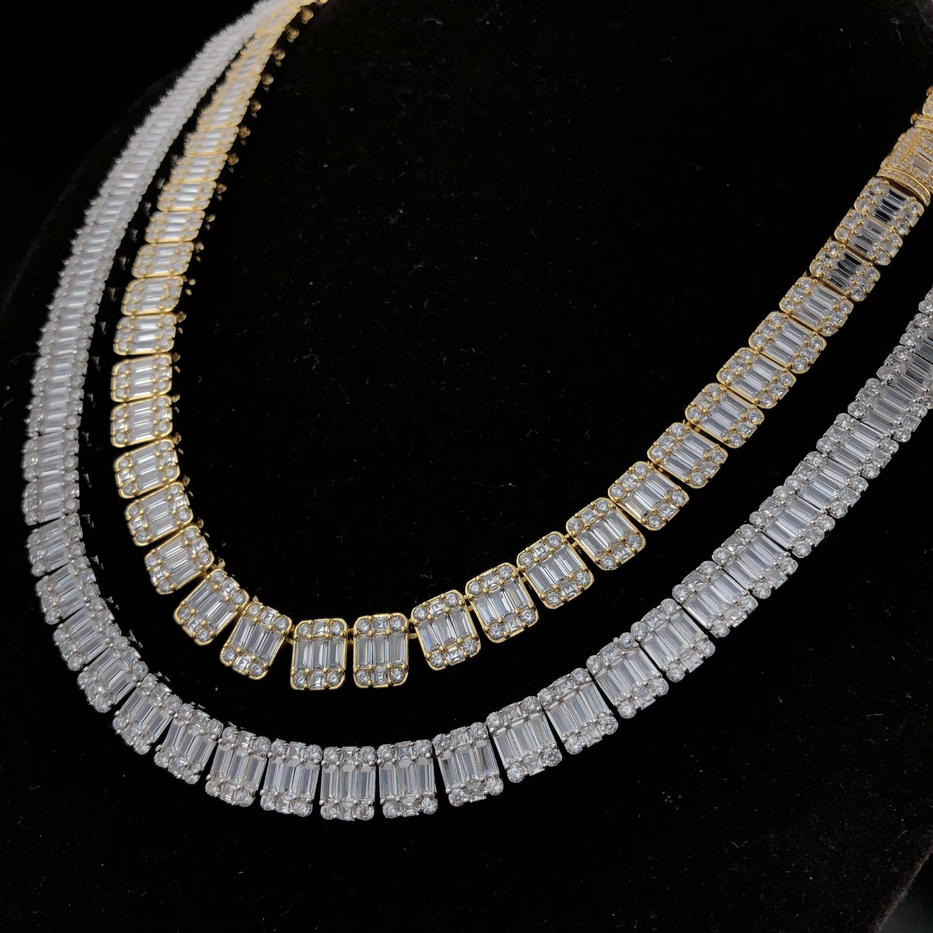 8mm Square Baguette Tennis Chain in Yellow Gold and White Gold