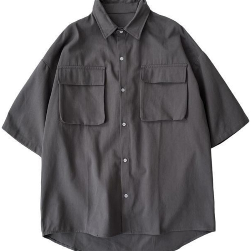Men's Casual Shirts Safari Gray Shirts Summer Simple Versatile Unisex Casual Blouse Hong Kong Style Big Pocket Short-sleeved Shirts for Men Women