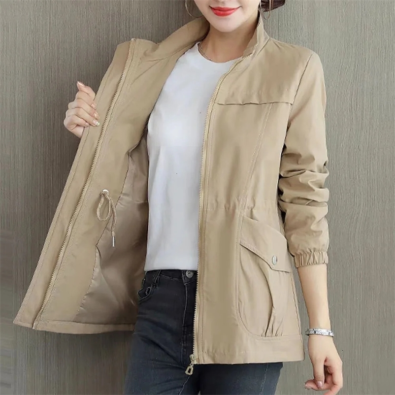 HI-FASHION Women Double Layer Windbreaker Autumn Casual Slim Coat Fashion Plus Size 4Xl Stand-Up Collar Ladies Jacket 240703