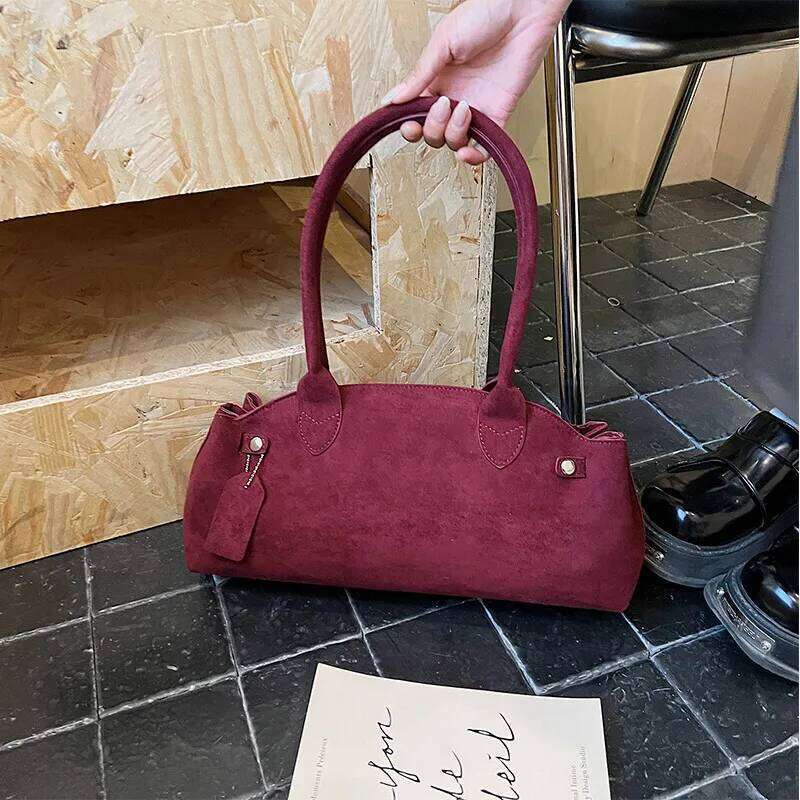 Brand Matte Suede Leather Handbag Fashion Multi-Color Boston Shoulder Large Capacity Simple Design Bowling Women's Bag MDNG2509