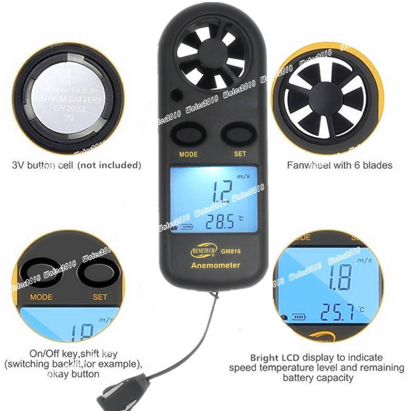Digital Anemometer Handheld Wind Speed Meter Gauge Accurate Measures Wind Velocity Temperature With Wind Chill Backlight MAX/AVG Airflow Meter