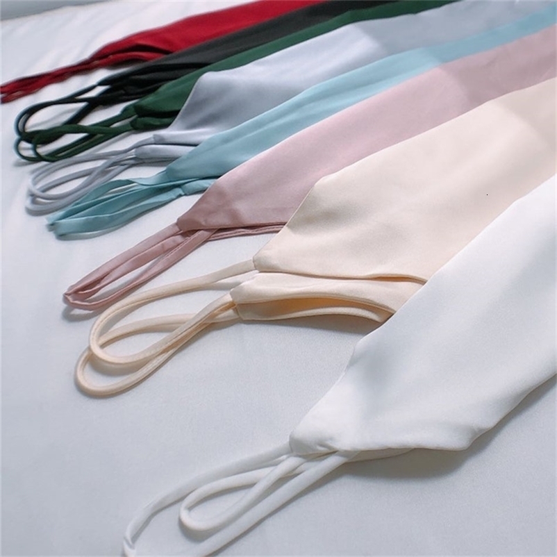 Korean Silk Halter Top Women Silk Camis Women V-neck Satin Tank Tops Elegant Woman Sleeveless White Tops Sexy Top Plus Size XXXL 210625