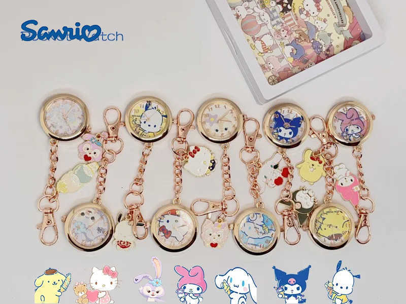Sanrio Anime Hello Kitty Keychain Pocket Watch Girls Student Kuromi Cinnamoroll Fashion Children Gifts Quartz Watches Ornaments L250925