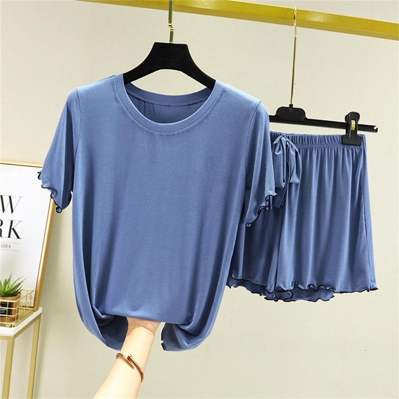 Women's Sleepwear M-3XL Women's Pajamas Set O Neck Casual Summer Sleepwear Pijamas Large Size Shorts Thin Cool Girl's Nightwear Home Cl