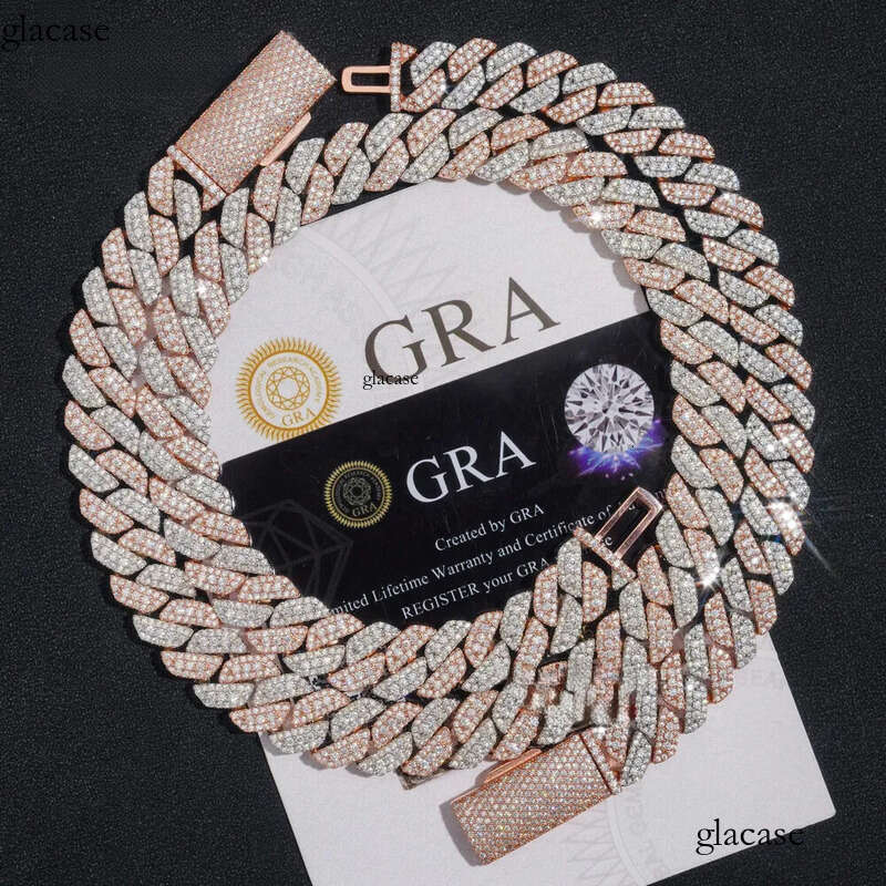 Designer Rose gold plated two tone iced out 13mm sterg sier pass dia tester hip hop jewelry vvs moissanite cuban k chain