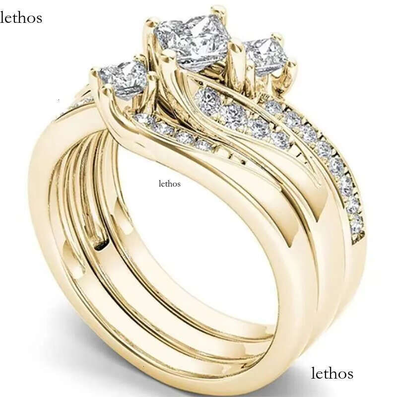 DHcollections Rose Gold Plated Simulated Dia Micro Set With Zircon Three Engagement Ring 7f