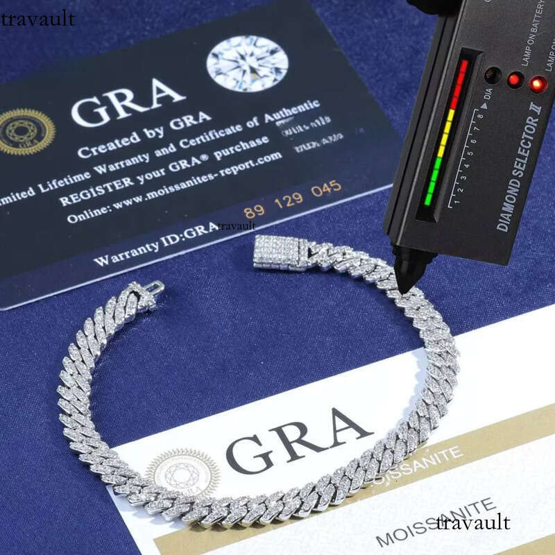 NUOYA Hight Quality 6MM VVS Moissanite Link Hip Hop Jewelry Women White Gold Sier Cuban Chain Necklace for Gift