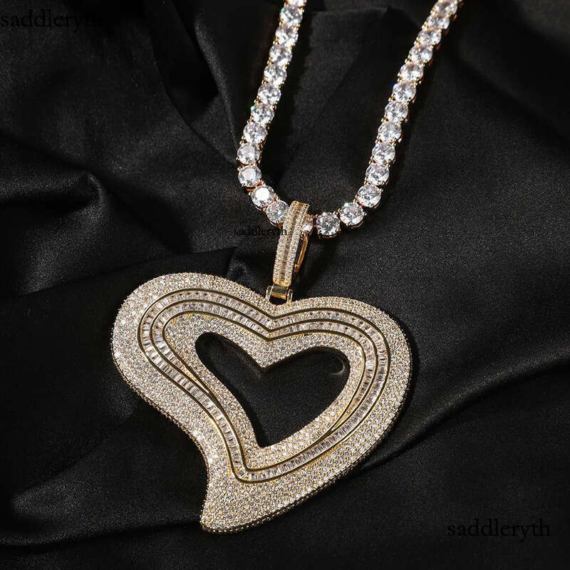 Iced Out Heart Necklace Rose Gold Sier Plated Big Pendant Mens Hip Hop Necklaces Jewelry 5f 60 7a