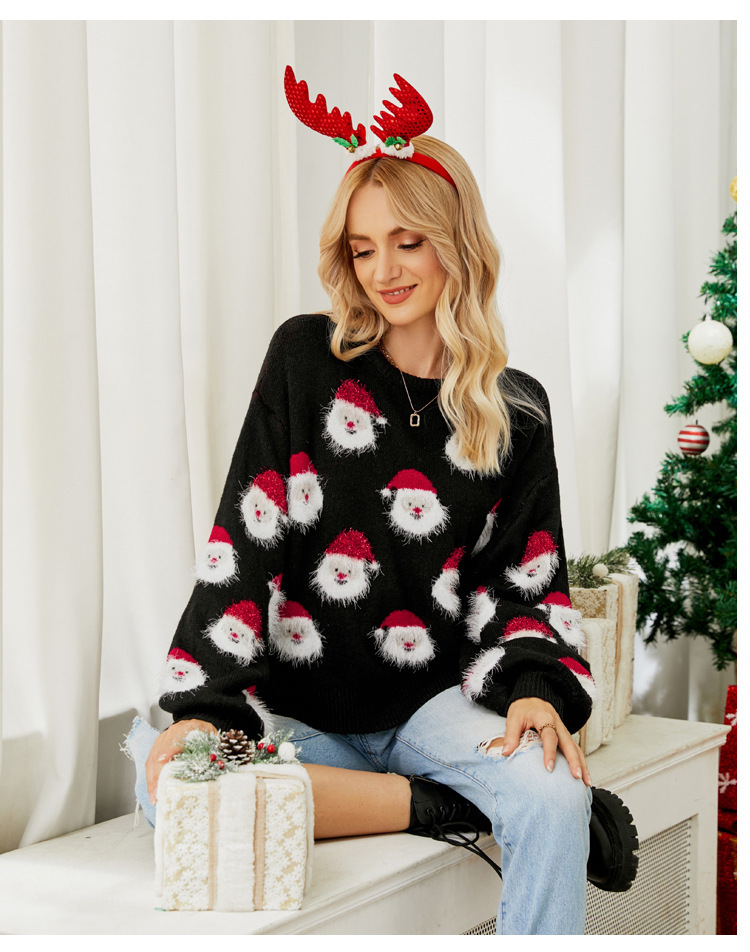2025 Autumn Winter New Outfit Old Man Head Knitted Women's Pullover Christmas Sweater