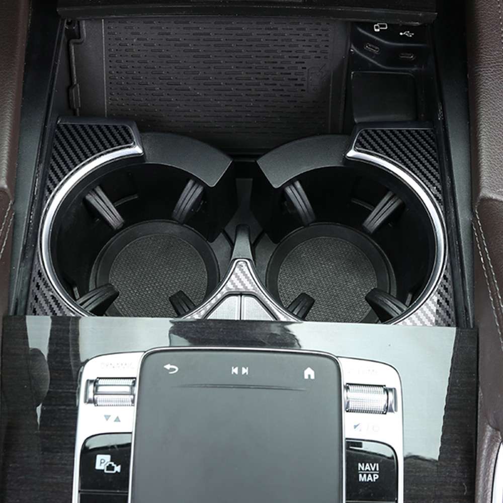 Car Carbon Fiber Stainless Steel Water Cup Holder Cover Decoration for Mercedes Benz GLE W167 & GLS X167 & GLE Coupe C167 2020-2025 Interior Upgrade A