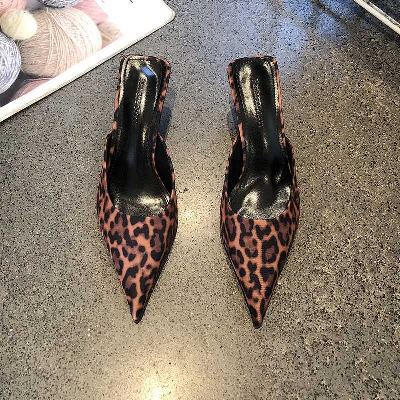 Summer Women Cover Toe High Heel Slippers Fi Leopard Print Mules Slide Ladies Evening Party SandaliasXJ250925