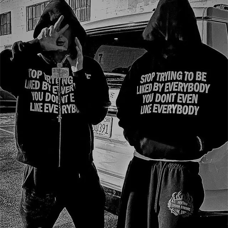 Streetwear Zip Hoodie Y2K Hip Hop Letter Graphic Print Black Oversized Hoodie Sweatshirt Mens Harajuku Gothic Jacket Clothes 240809