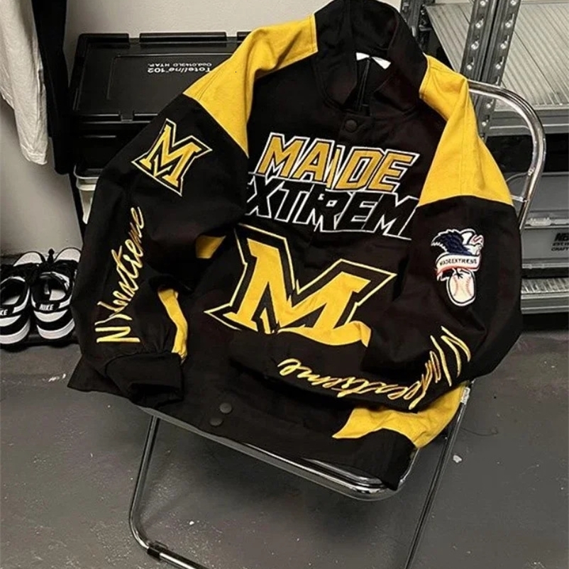 Gmiixder American Street Racing Jacket Men Women Cool Niche Embroidery Motorcycle Baseball Uniform Unisex Punk Letter Streetwear 240716