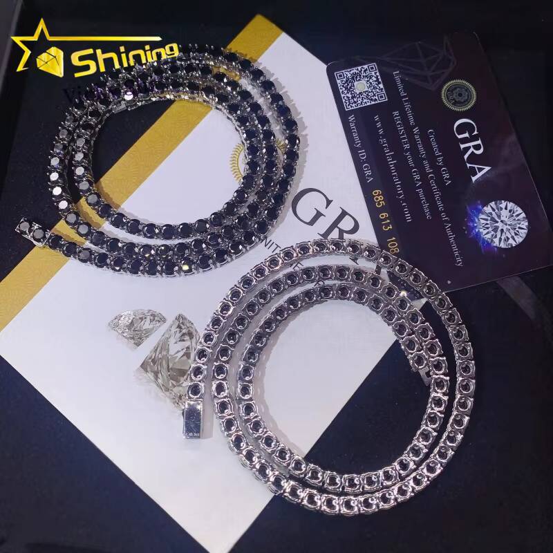 FaMoissaniteory Price Pass Diamond Tester 316L Sterling Silver5mm Black Moissanite Tennis Chain Bracelet Necklace